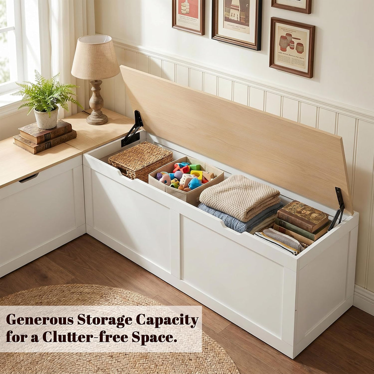 63" Oak L‑Shaped Storage Nook Bench