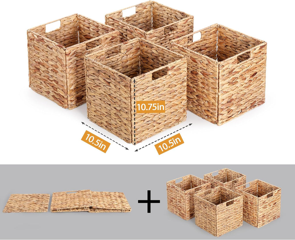 10.5" Foldable Hyacinth Storage Cubes, Set of 4