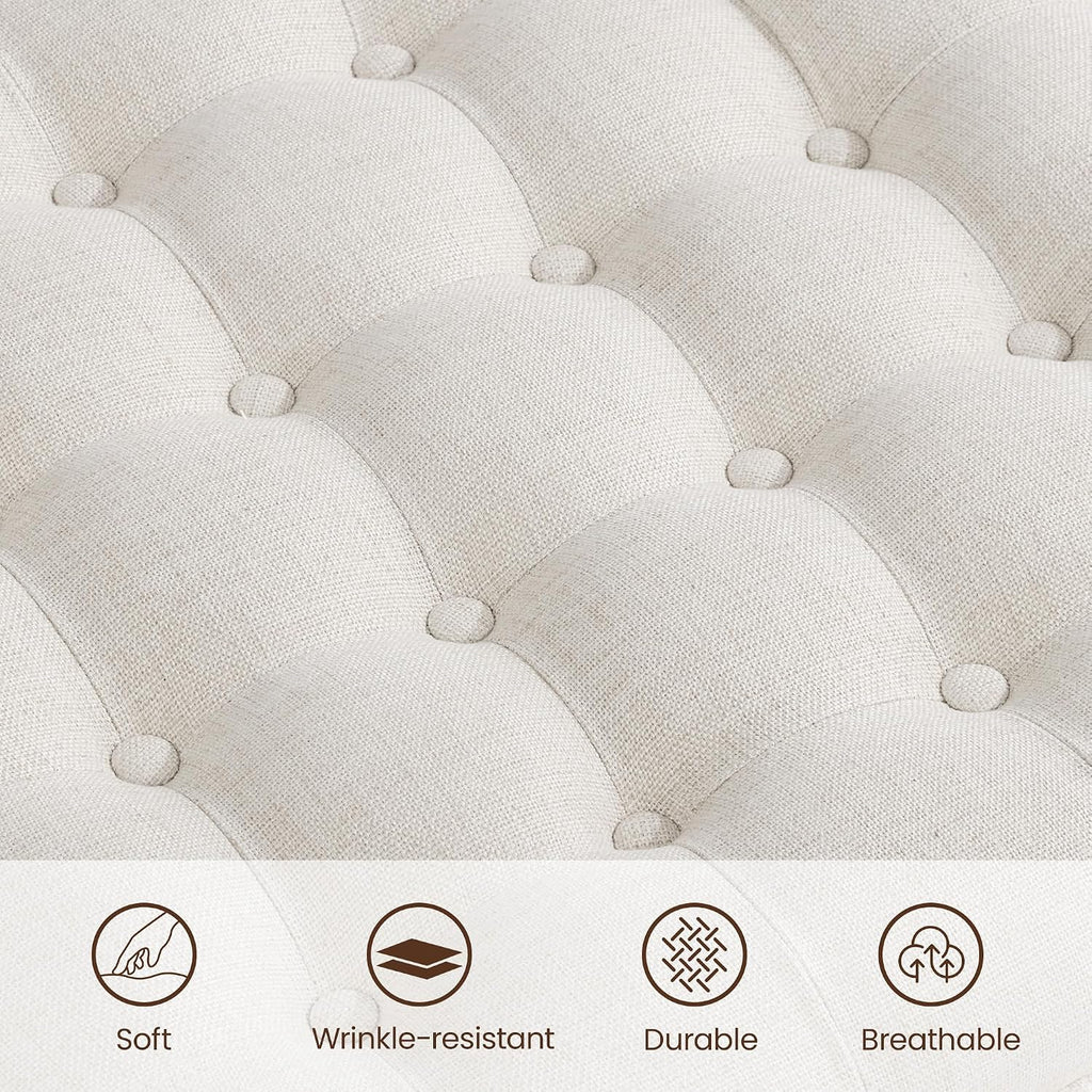 24" Beige Linen Tufted Flip‑Tray Storage Ottoman