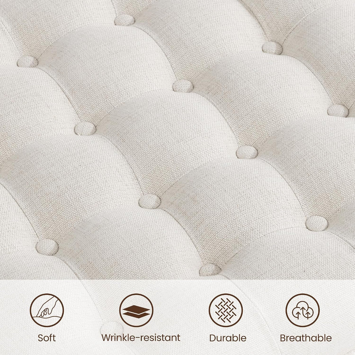 24" Beige Linen Tufted Flip‑Tray Storage Ottoman