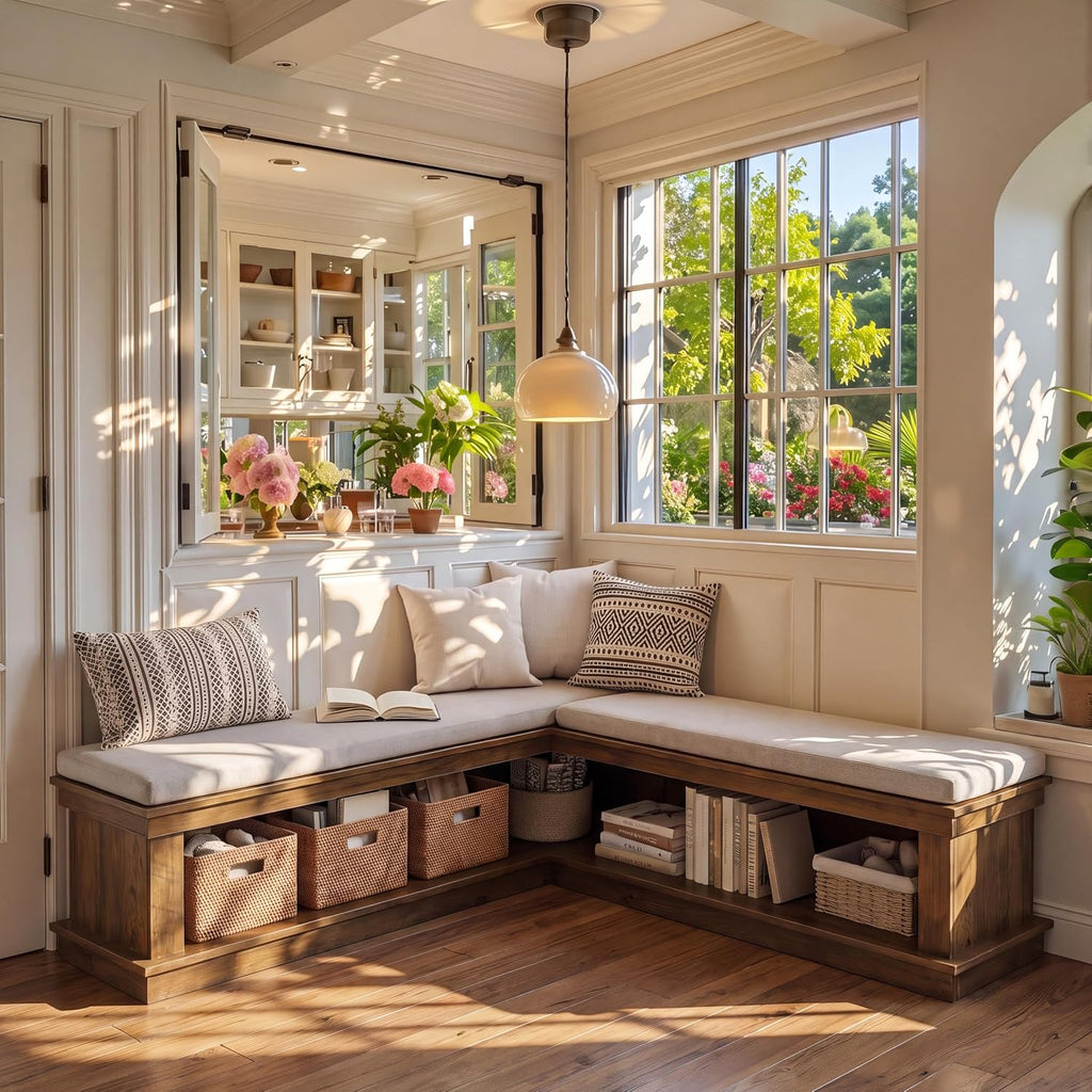 55" Cushioned L‑Shaped Corner Storage Bench
