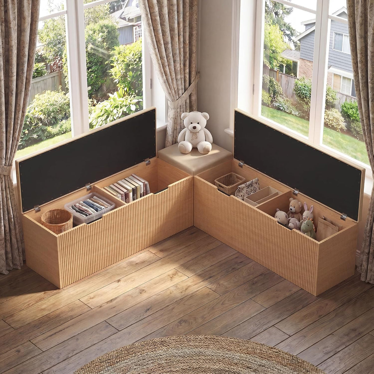 Natural L‑Shaped Wooden Storage Corner Bench  今天 11:25