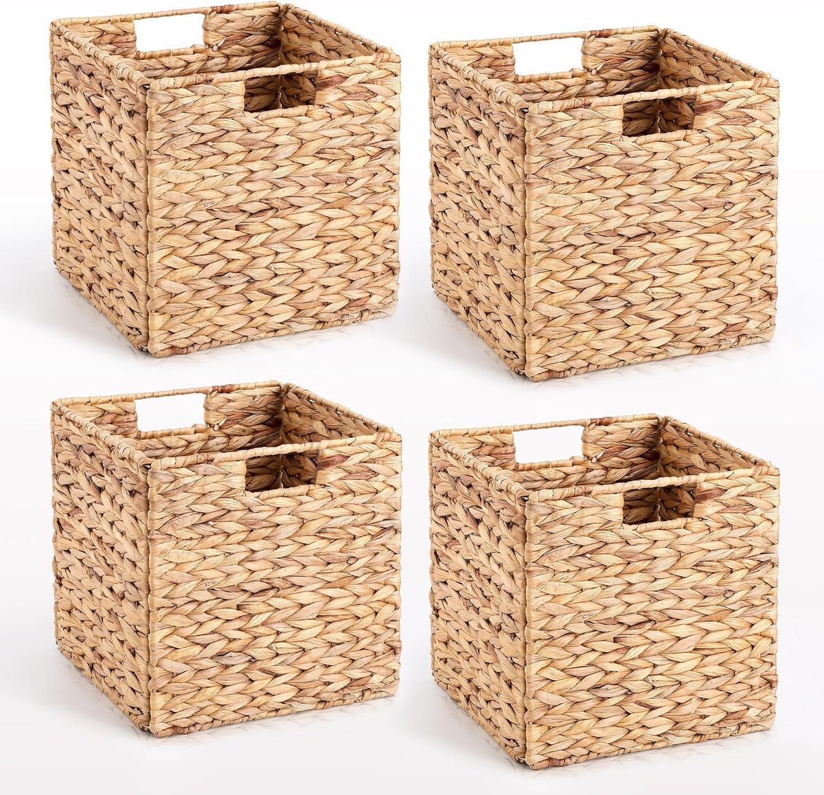 10.5" Foldable Hyacinth Storage Cubes, Set of 4