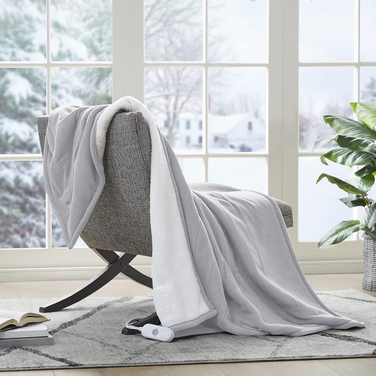 Smoke Grey Reversible Fleece Electric Throw Blanket