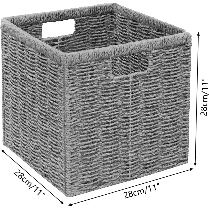 11" Grey Foldable Wicker Storage Cubes, Set of 2