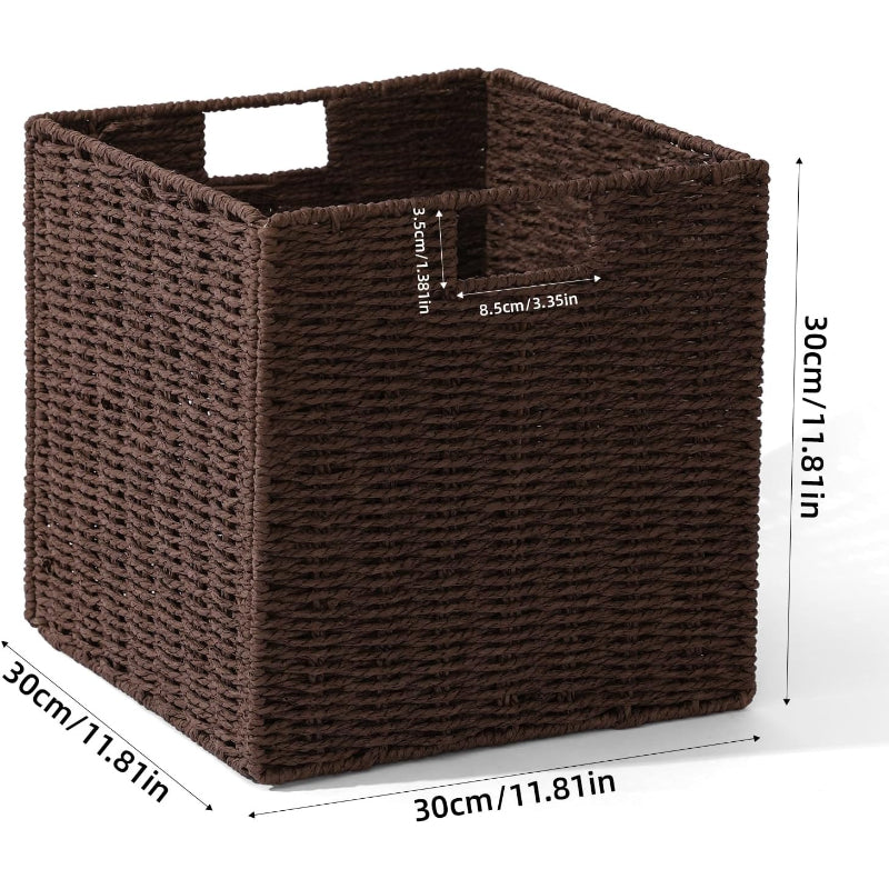12" Brown Foldable Wicker Storage Cubes, Set of 2