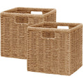 13" Natural Foldable Wicker Storage Cubes, Set of 2