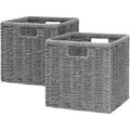 11" Grey Foldable Wicker Storage Cubes, Set of 2