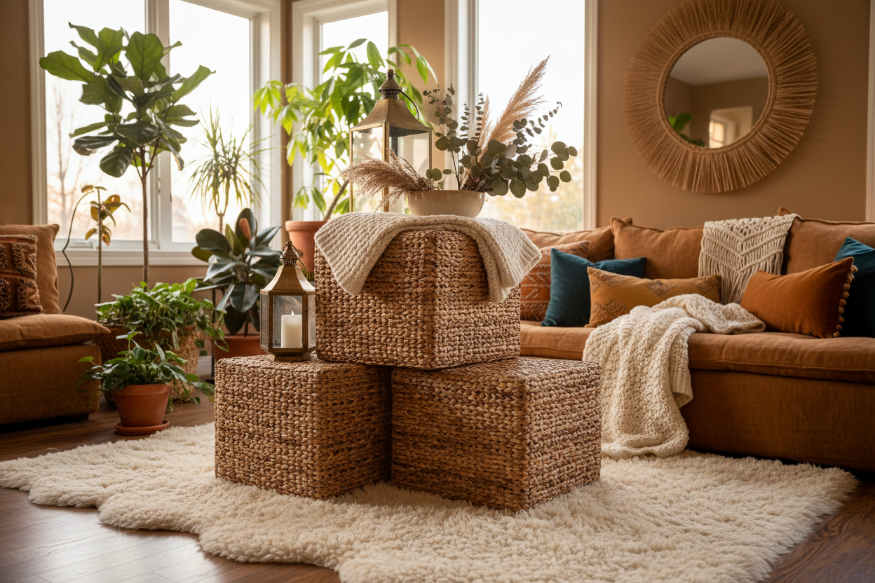 Stackable Woven Rattan Cubes